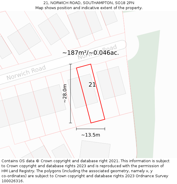 21, NORWICH ROAD, SOUTHAMPTON, SO18 2PN: Plot and title map