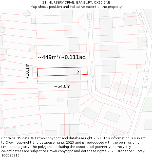 21, NURSERY DRIVE, BANBURY, OX16 2NE: Plot and title map
