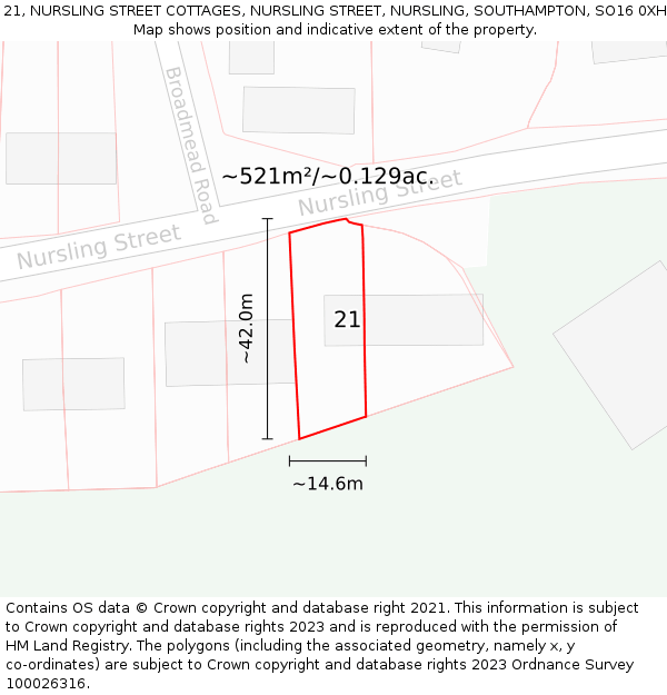 21, NURSLING STREET COTTAGES, NURSLING STREET, NURSLING, SOUTHAMPTON, SO16 0XH: Plot and title map