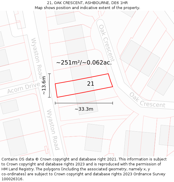 21, OAK CRESCENT, ASHBOURNE, DE6 1HR: Plot and title map