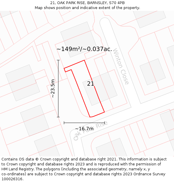 21, OAK PARK RISE, BARNSLEY, S70 4PB: Plot and title map