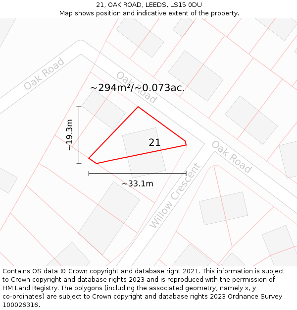 21, OAK ROAD, LEEDS, LS15 0DU: Plot and title map