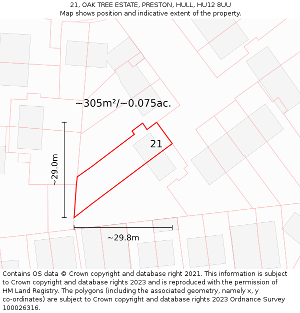 21, OAK TREE ESTATE, PRESTON, HULL, HU12 8UU: Plot and title map