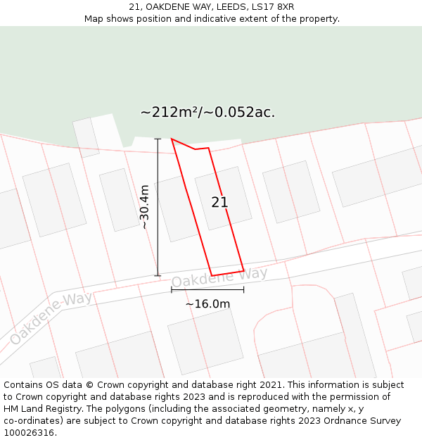 21, OAKDENE WAY, LEEDS, LS17 8XR: Plot and title map