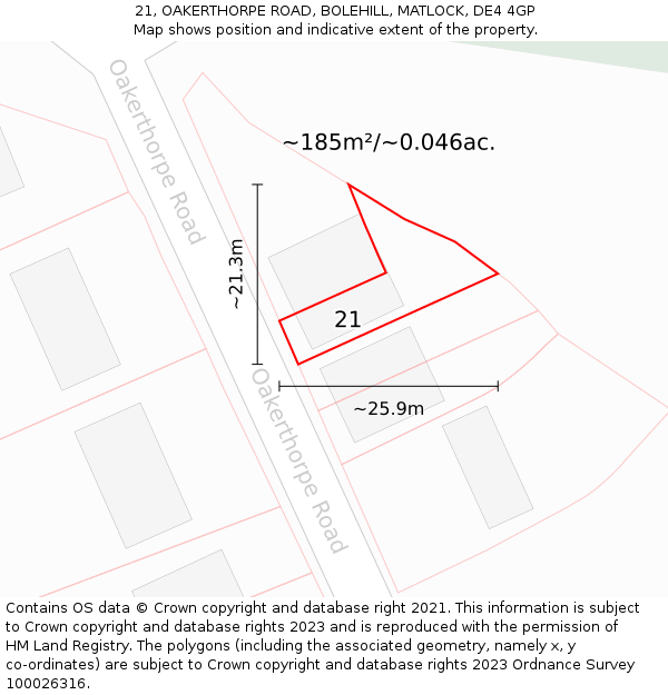 21, OAKERTHORPE ROAD, BOLEHILL, MATLOCK, DE4 4GP: Plot and title map