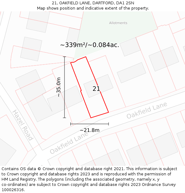 21, OAKFIELD LANE, DARTFORD, DA1 2SN: Plot and title map