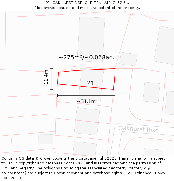 21, OAKHURST RISE, CHELTENHAM, GL52 6JU: Plot and title map