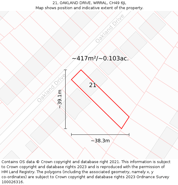21, OAKLAND DRIVE, WIRRAL, CH49 6JL: Plot and title map
