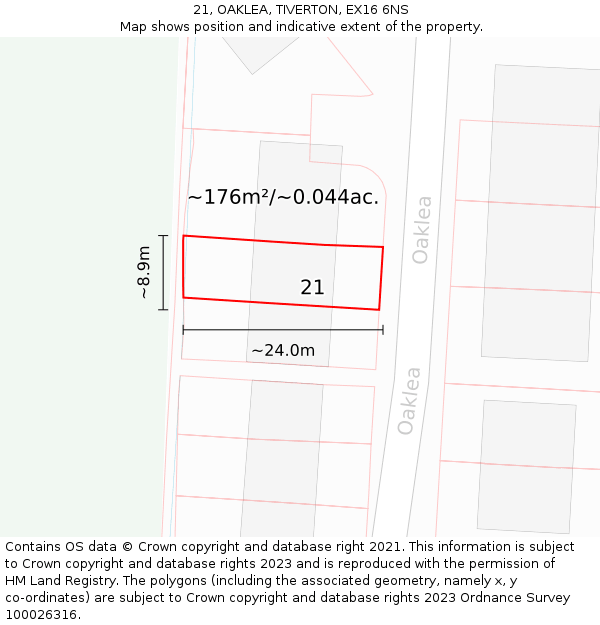 21, OAKLEA, TIVERTON, EX16 6NS: Plot and title map