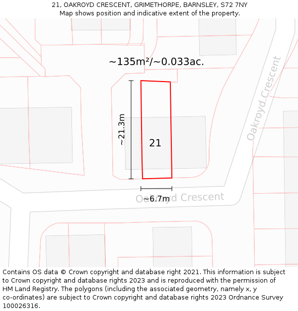 21, OAKROYD CRESCENT, GRIMETHORPE, BARNSLEY, S72 7NY: Plot and title map