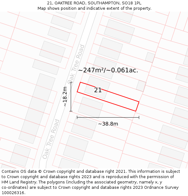 21, OAKTREE ROAD, SOUTHAMPTON, SO18 1PL: Plot and title map