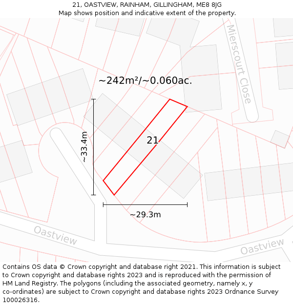 21, OASTVIEW, RAINHAM, GILLINGHAM, ME8 8JG: Plot and title map