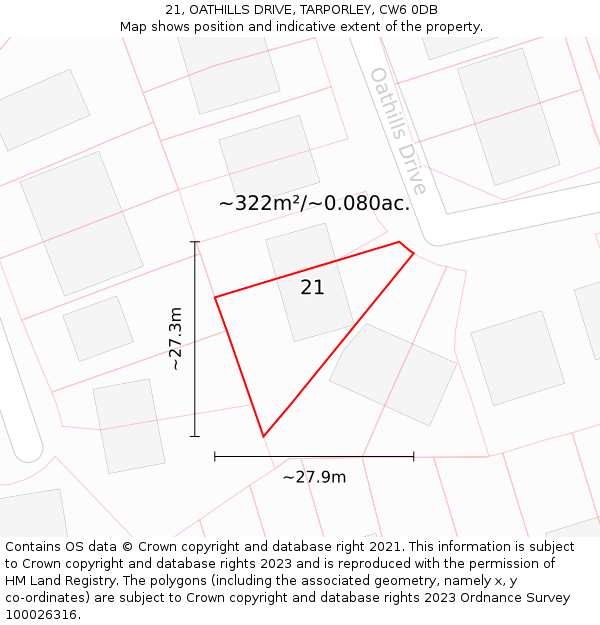 21, OATHILLS DRIVE, TARPORLEY, CW6 0DB: Plot and title map