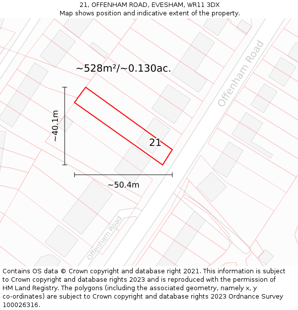 21, OFFENHAM ROAD, EVESHAM, WR11 3DX: Plot and title map