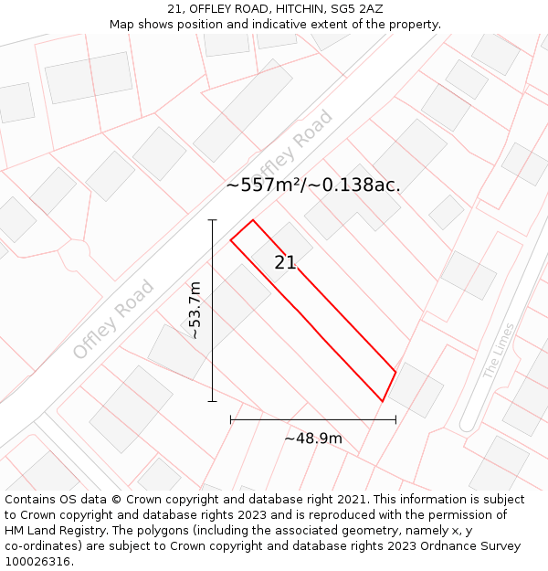 21, OFFLEY ROAD, HITCHIN, SG5 2AZ: Plot and title map