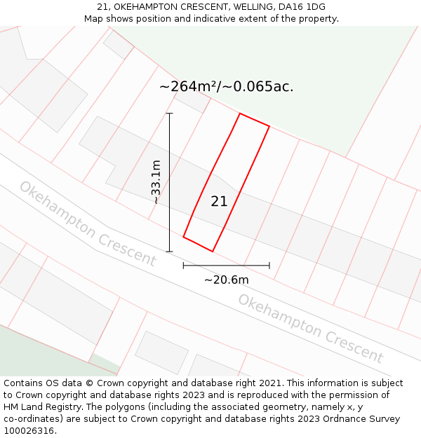 21, OKEHAMPTON CRESCENT, WELLING, DA16 1DG: Plot and title map