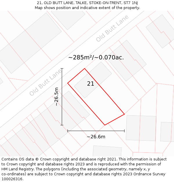 21, OLD BUTT LANE, TALKE, STOKE-ON-TRENT, ST7 1NJ: Plot and title map