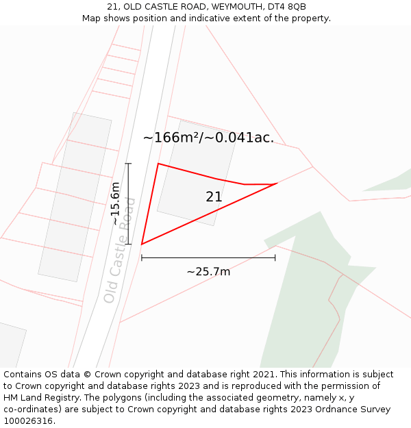 21, OLD CASTLE ROAD, WEYMOUTH, DT4 8QB: Plot and title map