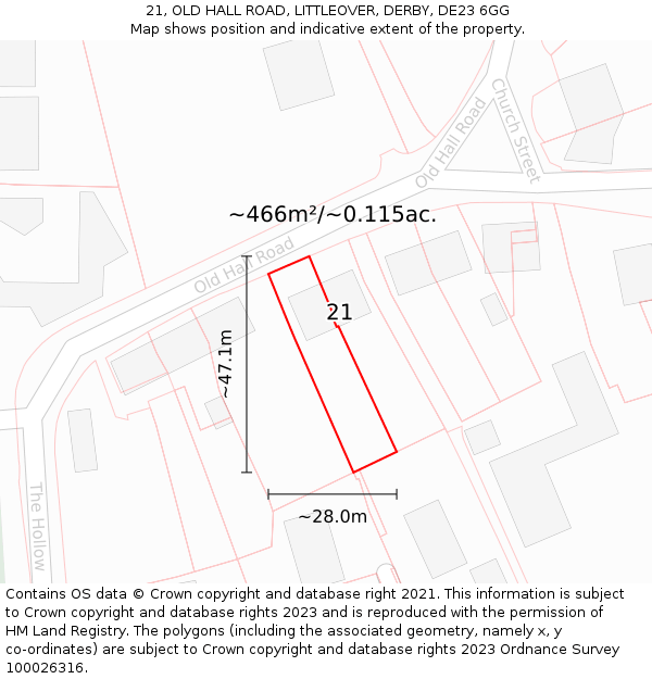 21, OLD HALL ROAD, LITTLEOVER, DERBY, DE23 6GG: Plot and title map