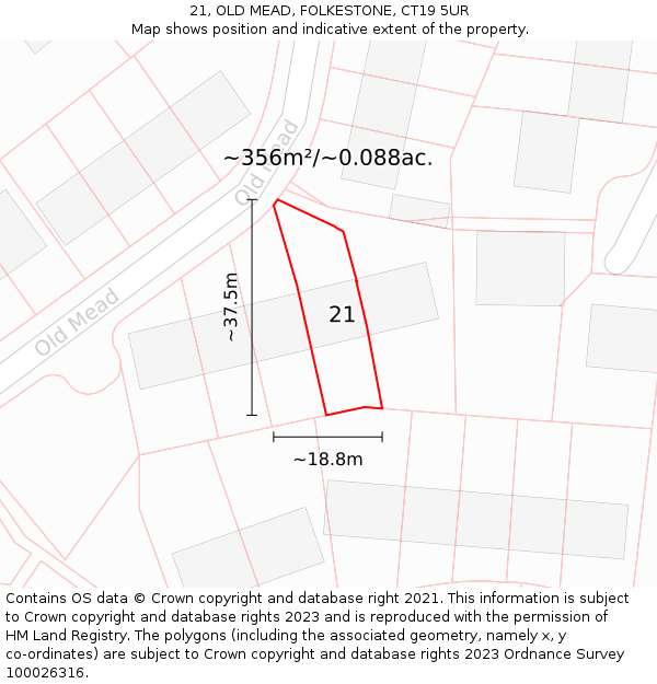 21, OLD MEAD, FOLKESTONE, CT19 5UR: Plot and title map