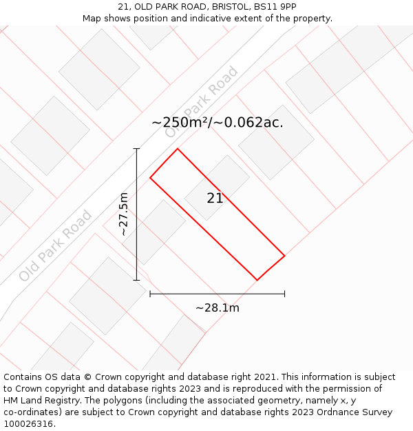 21, OLD PARK ROAD, BRISTOL, BS11 9PP: Plot and title map