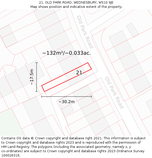 21, OLD PARK ROAD, WEDNESBURY, WS10 9JE: Plot and title map