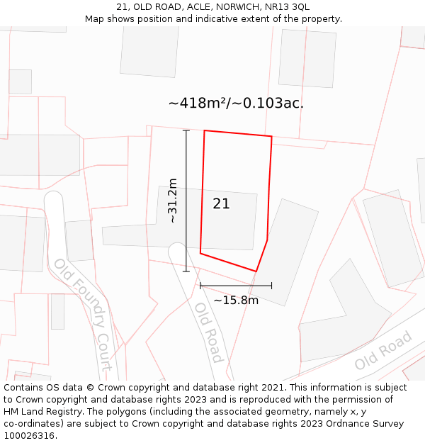 21, OLD ROAD, ACLE, NORWICH, NR13 3QL: Plot and title map