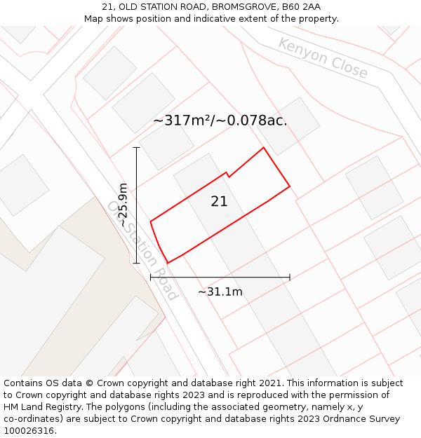 21, OLD STATION ROAD, BROMSGROVE, B60 2AA: Plot and title map