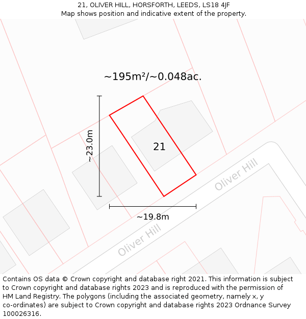 21, OLIVER HILL, HORSFORTH, LEEDS, LS18 4JF: Plot and title map
