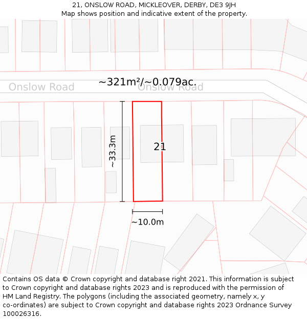 21, ONSLOW ROAD, MICKLEOVER, DERBY, DE3 9JH: Plot and title map