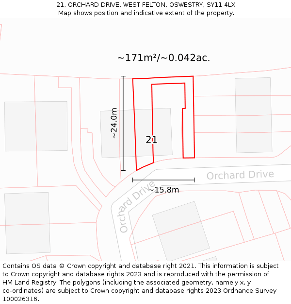 21, ORCHARD DRIVE, WEST FELTON, OSWESTRY, SY11 4LX: Plot and title map