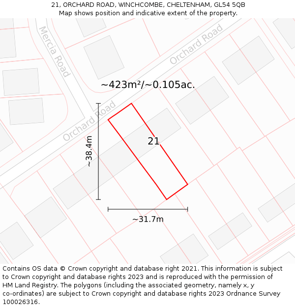 21, ORCHARD ROAD, WINCHCOMBE, CHELTENHAM, GL54 5QB: Plot and title map