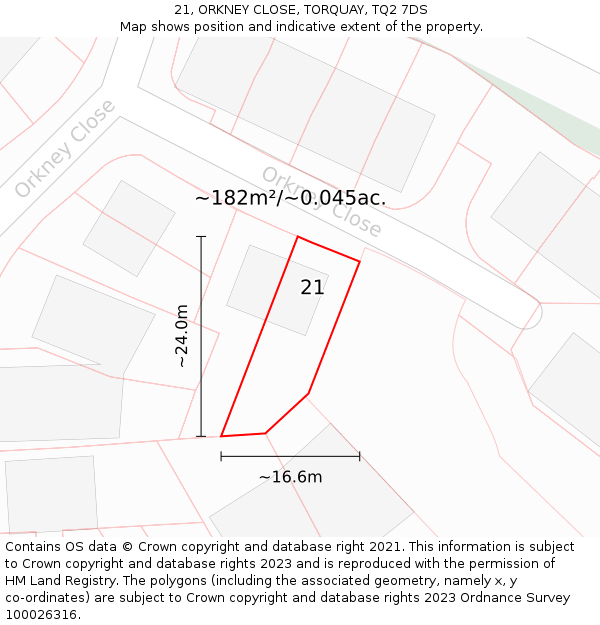 21, ORKNEY CLOSE, TORQUAY, TQ2 7DS: Plot and title map