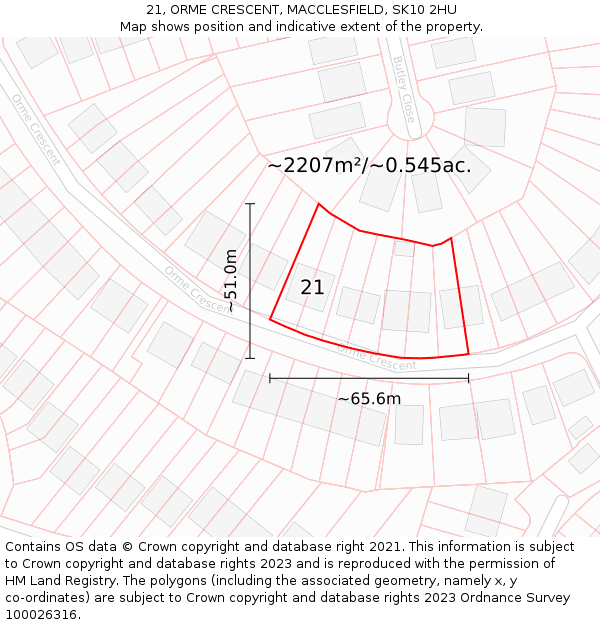 21, ORME CRESCENT, MACCLESFIELD, SK10 2HU: Plot and title map