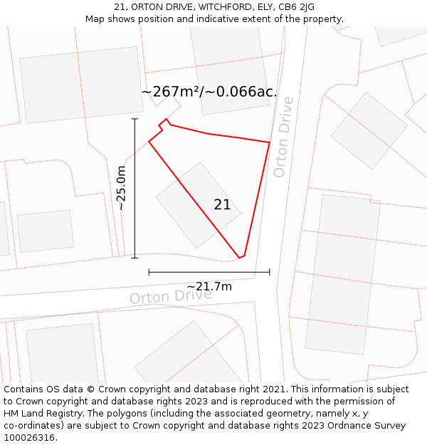 21, ORTON DRIVE, WITCHFORD, ELY, CB6 2JG: Plot and title map