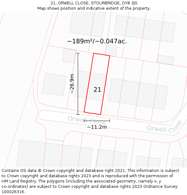 21, ORWELL CLOSE, STOURBRIDGE, DY8 3JS: Plot and title map