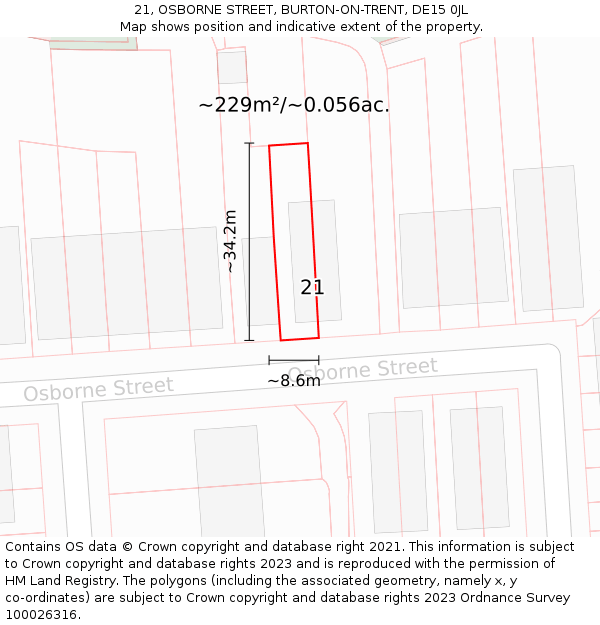 21, OSBORNE STREET, BURTON-ON-TRENT, DE15 0JL: Plot and title map