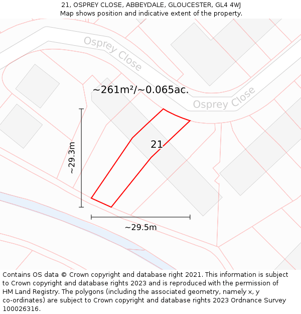 21, OSPREY CLOSE, ABBEYDALE, GLOUCESTER, GL4 4WJ: Plot and title map