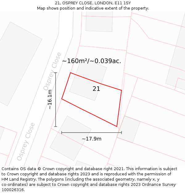 21, OSPREY CLOSE, LONDON, E11 1SY: Plot and title map