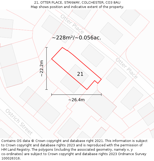 21, OTTER PLACE, STANWAY, COLCHESTER, CO3 8AU: Plot and title map