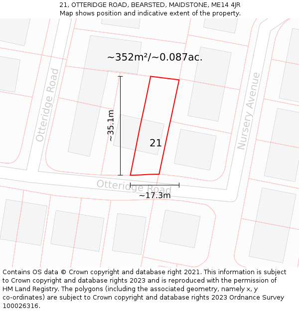 21, OTTERIDGE ROAD, BEARSTED, MAIDSTONE, ME14 4JR: Plot and title map
