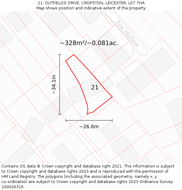 21, OUTFIELDS DRIVE, CROPSTON, LEICESTER, LE7 7HA: Plot and title map