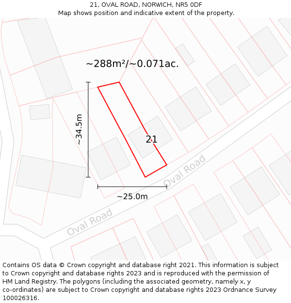 21, OVAL ROAD, NORWICH, NR5 0DF: Plot and title map