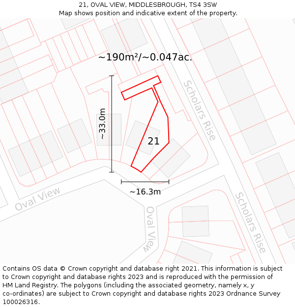 21, OVAL VIEW, MIDDLESBROUGH, TS4 3SW: Plot and title map