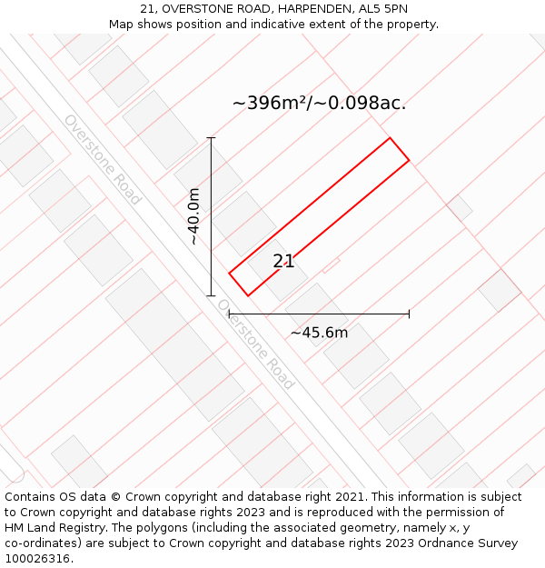 21, OVERSTONE ROAD, HARPENDEN, AL5 5PN: Plot and title map