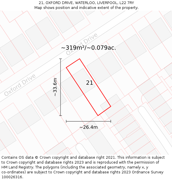 21, OXFORD DRIVE, WATERLOO, LIVERPOOL, L22 7RY: Plot and title map