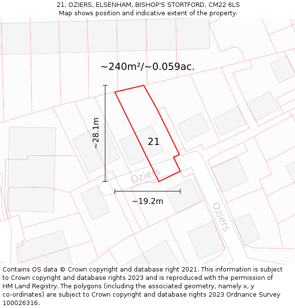21, OZIERS, ELSENHAM, BISHOP'S STORTFORD, CM22 6LS: Plot and title map