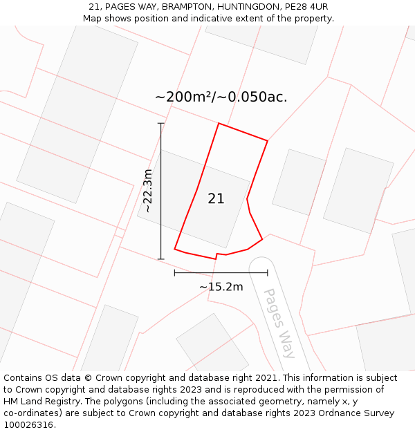 21, PAGES WAY, BRAMPTON, HUNTINGDON, PE28 4UR: Plot and title map