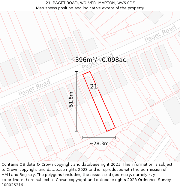 21, PAGET ROAD, WOLVERHAMPTON, WV6 0DS: Plot and title map