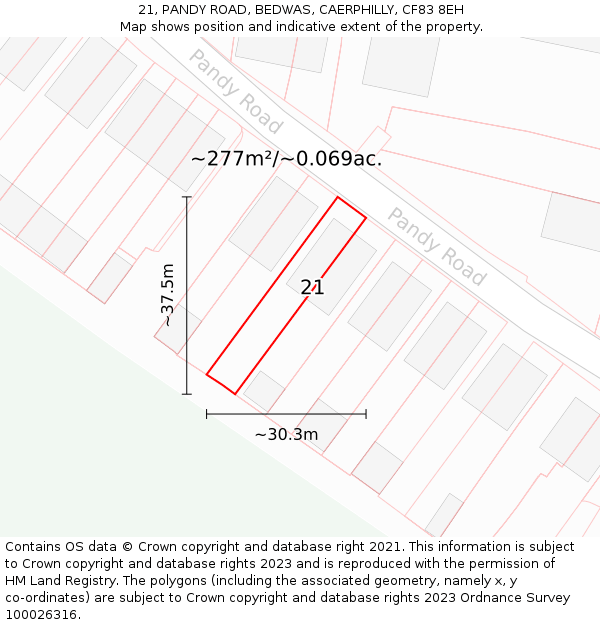 21, PANDY ROAD, BEDWAS, CAERPHILLY, CF83 8EH: Plot and title map